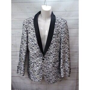 Insomnia Manzini Mens Blazer Stage Performer Singer Prom  Silver black Satin M